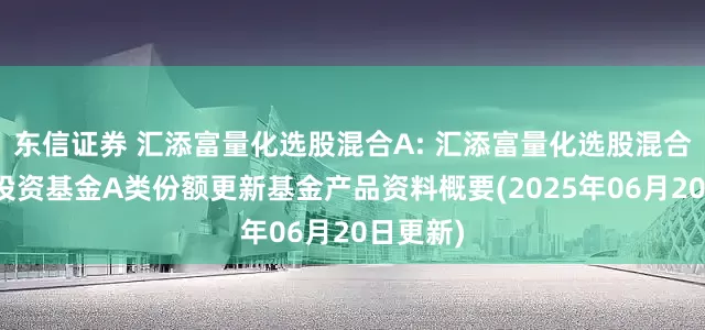 东信证券 汇添富量化选股混合A: 汇添富量化选股混合型证券投资基金A类份额更新基金产品资料概要(2025年06月20日更新)