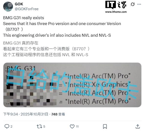 天弘优配 英特尔 BMG-G31 被曝将用于四款 GPU 型号，暗示 Arc B770 开发中